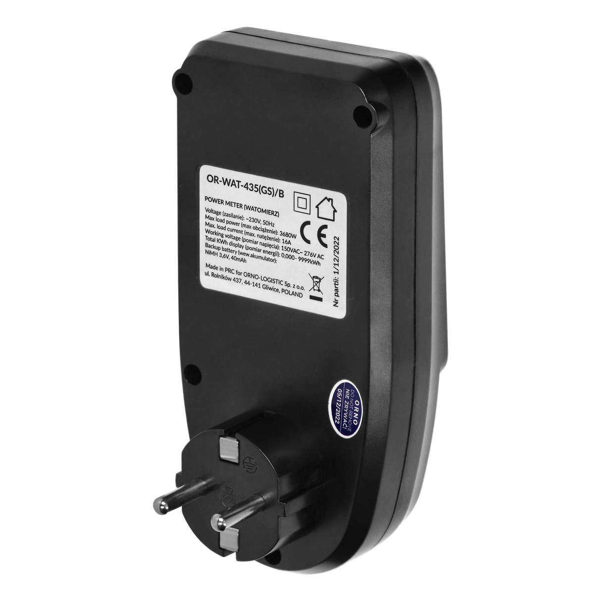 kWh - energiekosten meter - LCD scherm - Stopcontact - ingebouwde batterij - EV Plug Europa