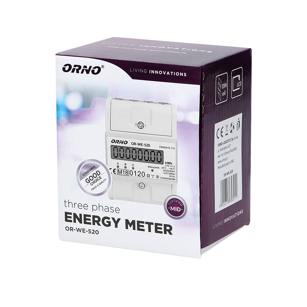 3 Fase kWh Meter - Digitale LCD scherm - MID Gecertificeerd - EV Plug Europa