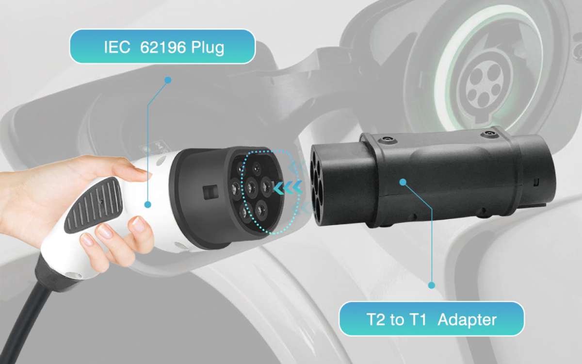 Verloopstekker Laadkabel Adapter - Type 2 Mennekes Male naar Type 1 Yazaki Female - 32A (7,4kW) - EV Plug Europa