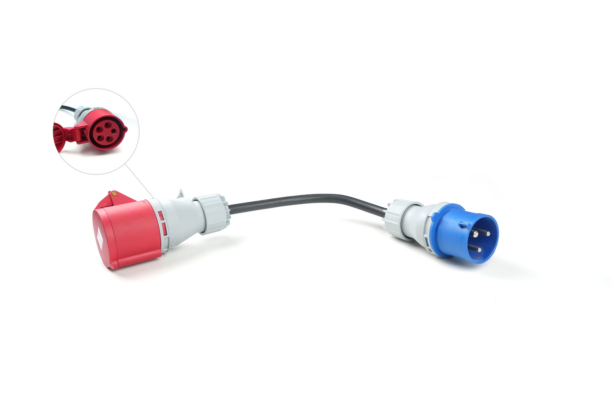 Adapter Cee Rood 3x16a (Female) to Cee Blue 1x32a (Male)