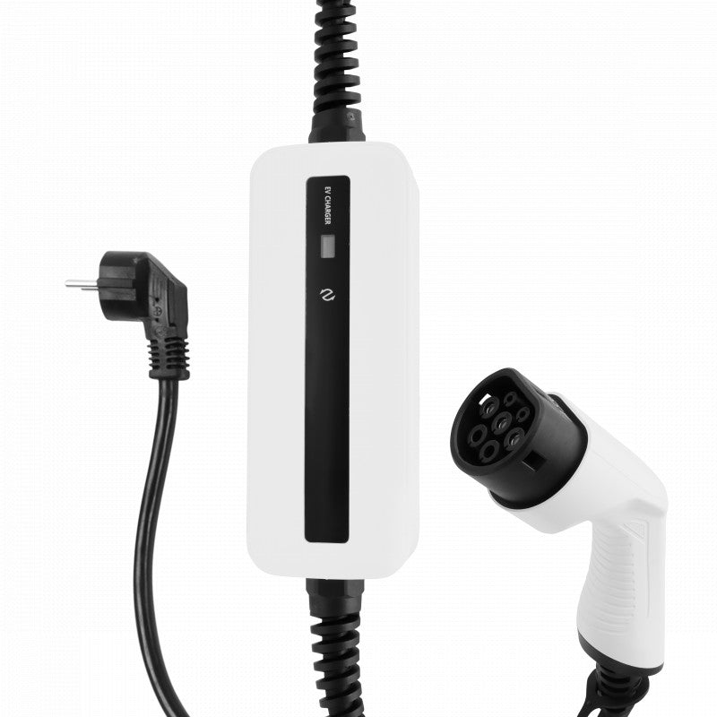Mobile Charger Peugeot e-3008 - Besen White with LCD Type 2 to Schuko 