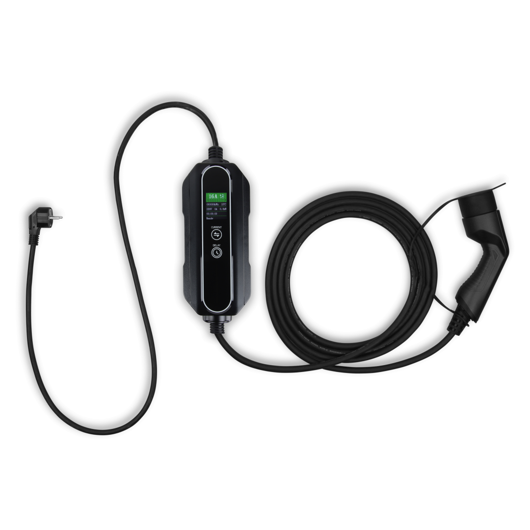 Mobile Charger Kia Niro - with LCD Type 2 to Schuko - Delayed charging and Memory function
