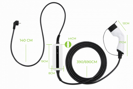 Besen Mobiele Lader Wit met LCD Type 1 naar Schuko - EV Plug Europa