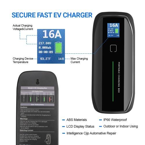 Besen Mobiele Lader met LCD, Uitgesteld Laden & Memory Functie - Type 2 naar Schuko - Max 16A - EV Plug Europa