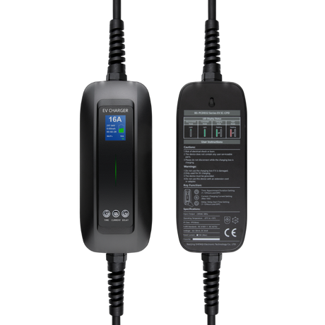 Mobiele Lader Sono Sion - LCD Zwart Type 2 naar Schuko - Uitgesteld laden en Memory functie - EV Plug Europa